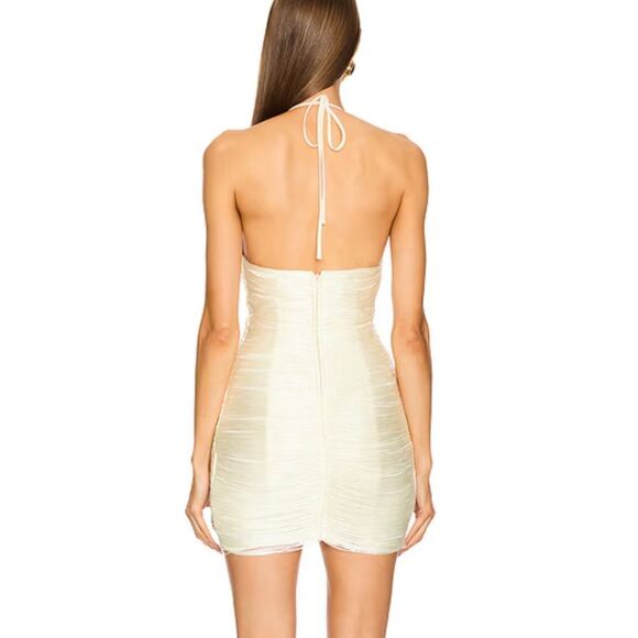 Michael Costello REVOLVE Skylar Mini Dress white ivory Halter fringe XS - Picture 4 of 11
